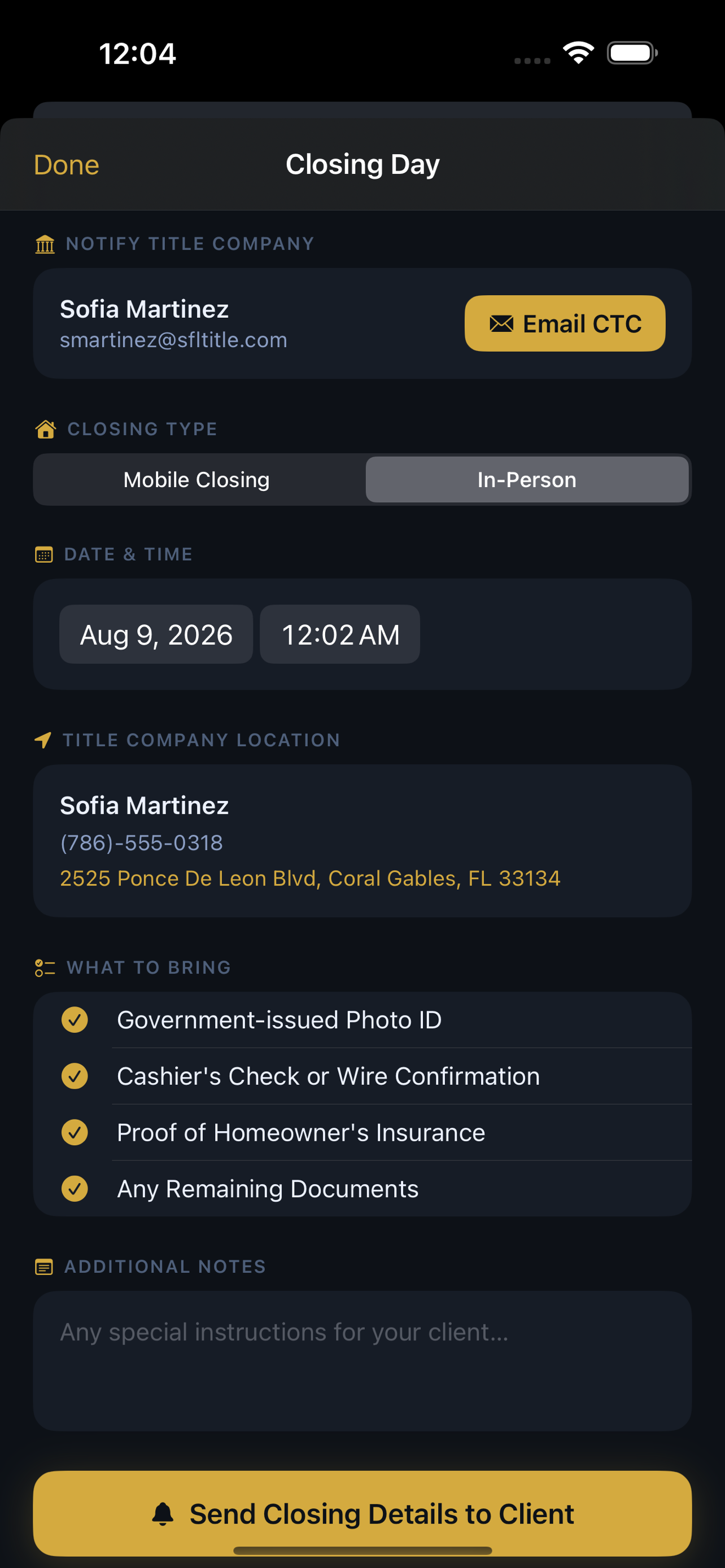 Closing day screen
